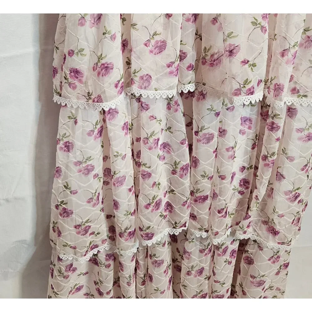 Ivy City Co Annabella Dress Purple Roses Chiffon Ribbons Tulle XL Spring Easter - Picture 4 of 9